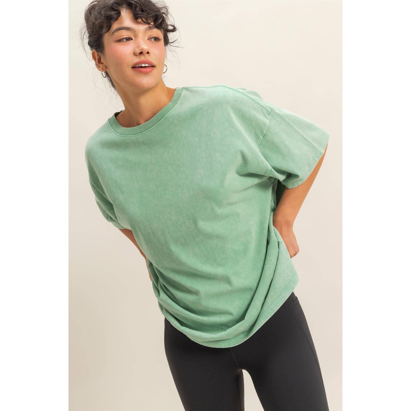 Amy Mineral Washed Oversized Crew Neck Tee