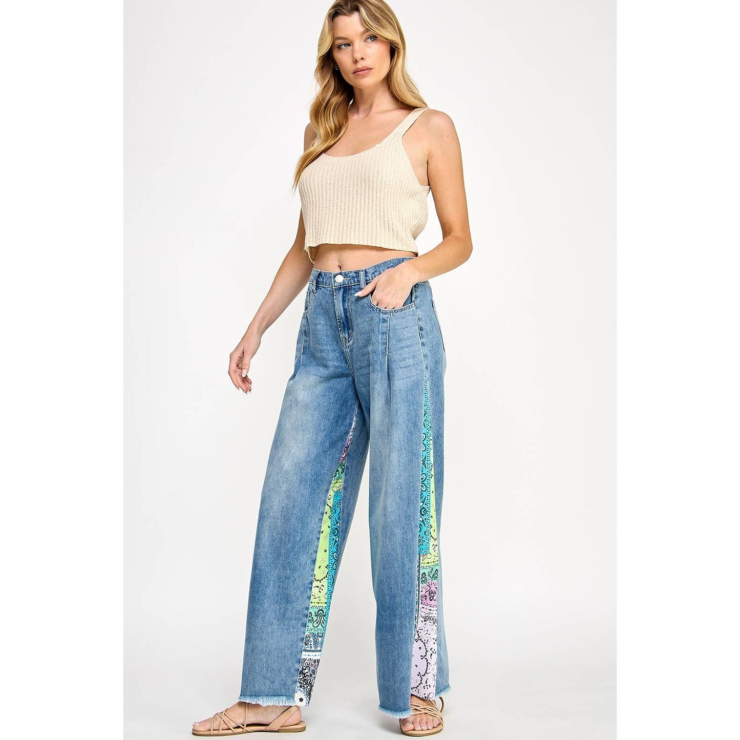 Denim and Paisley Palazzo Pants - Milly's Boutique