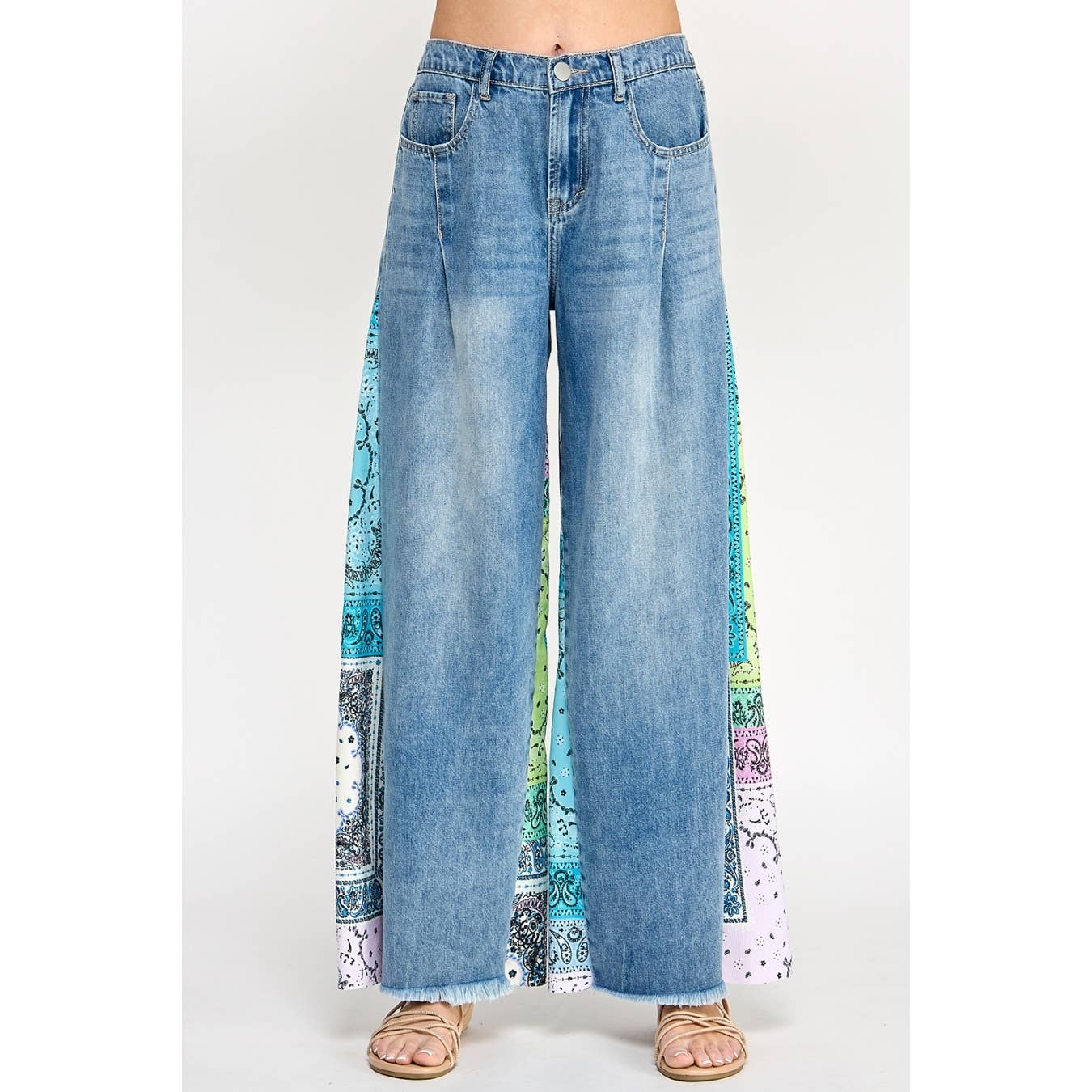 Denim and Paisley Palazzo Pants - Milly's Boutique