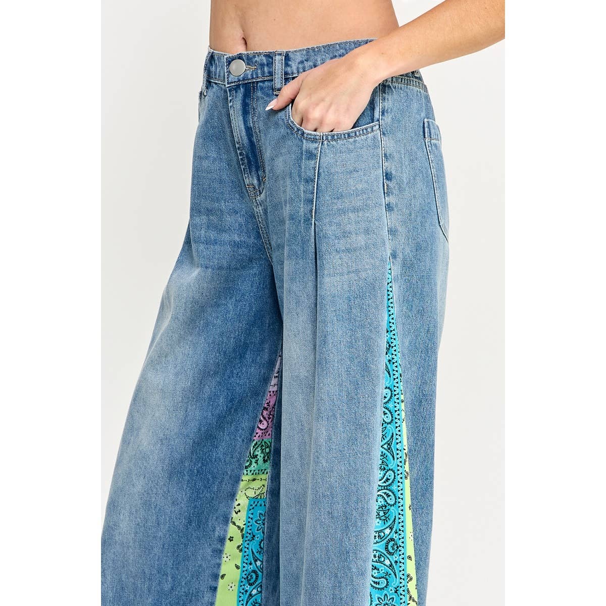 Denim and Paisley Palazzo Pants - Milly's Boutique
