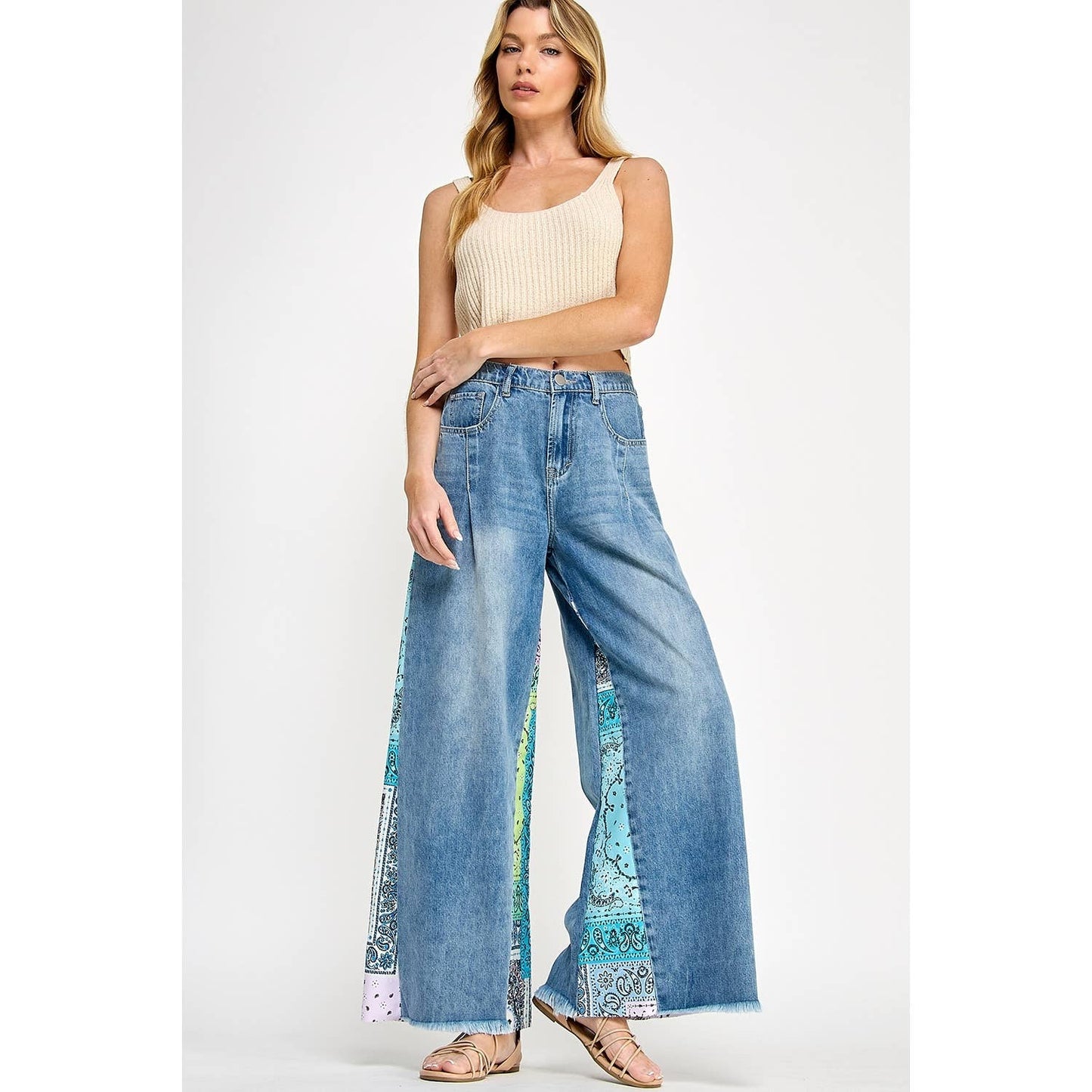 Denim and Paisley Palazzo Pants - Milly's Boutique