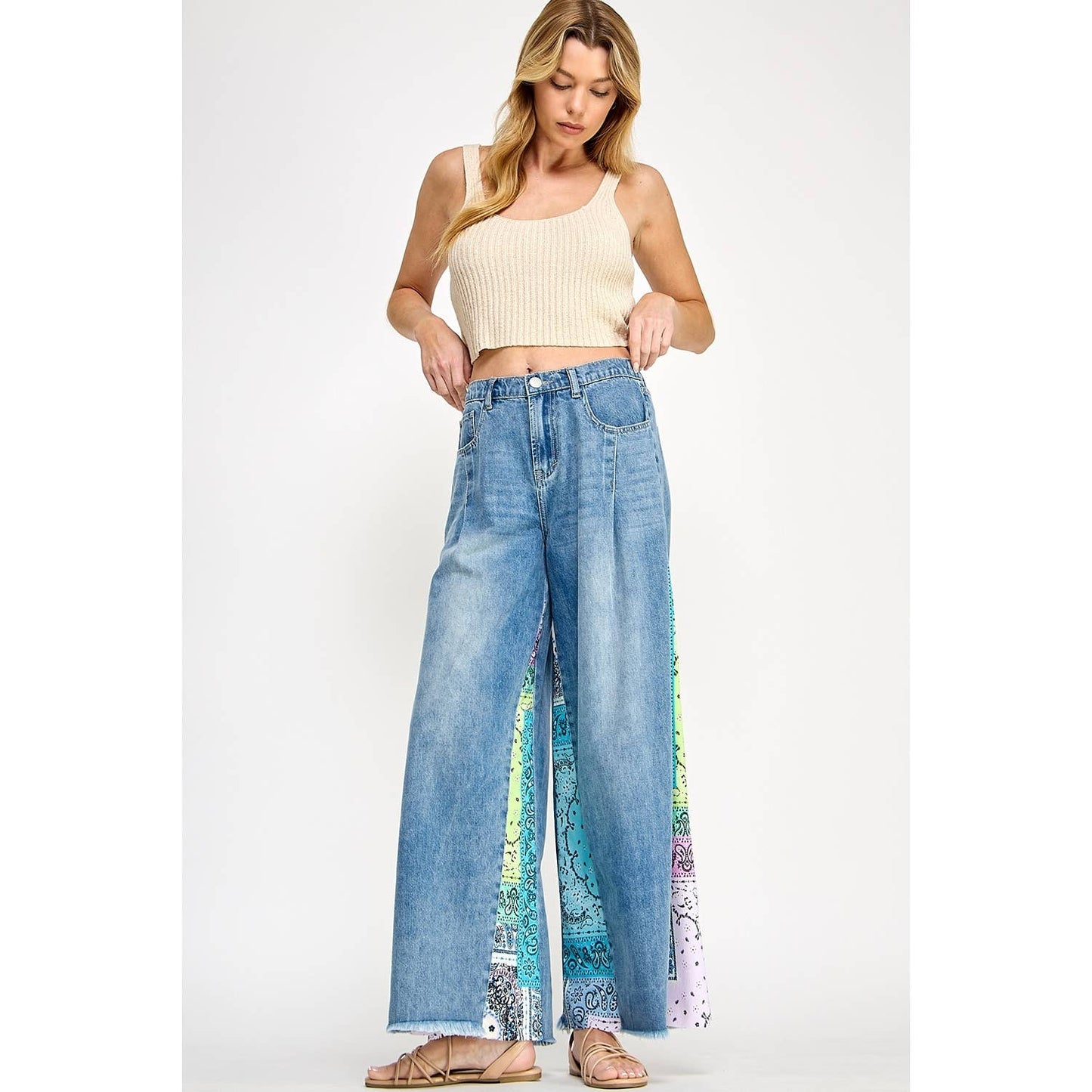 Denim and Paisley Palazzo Pants - Milly's Boutique