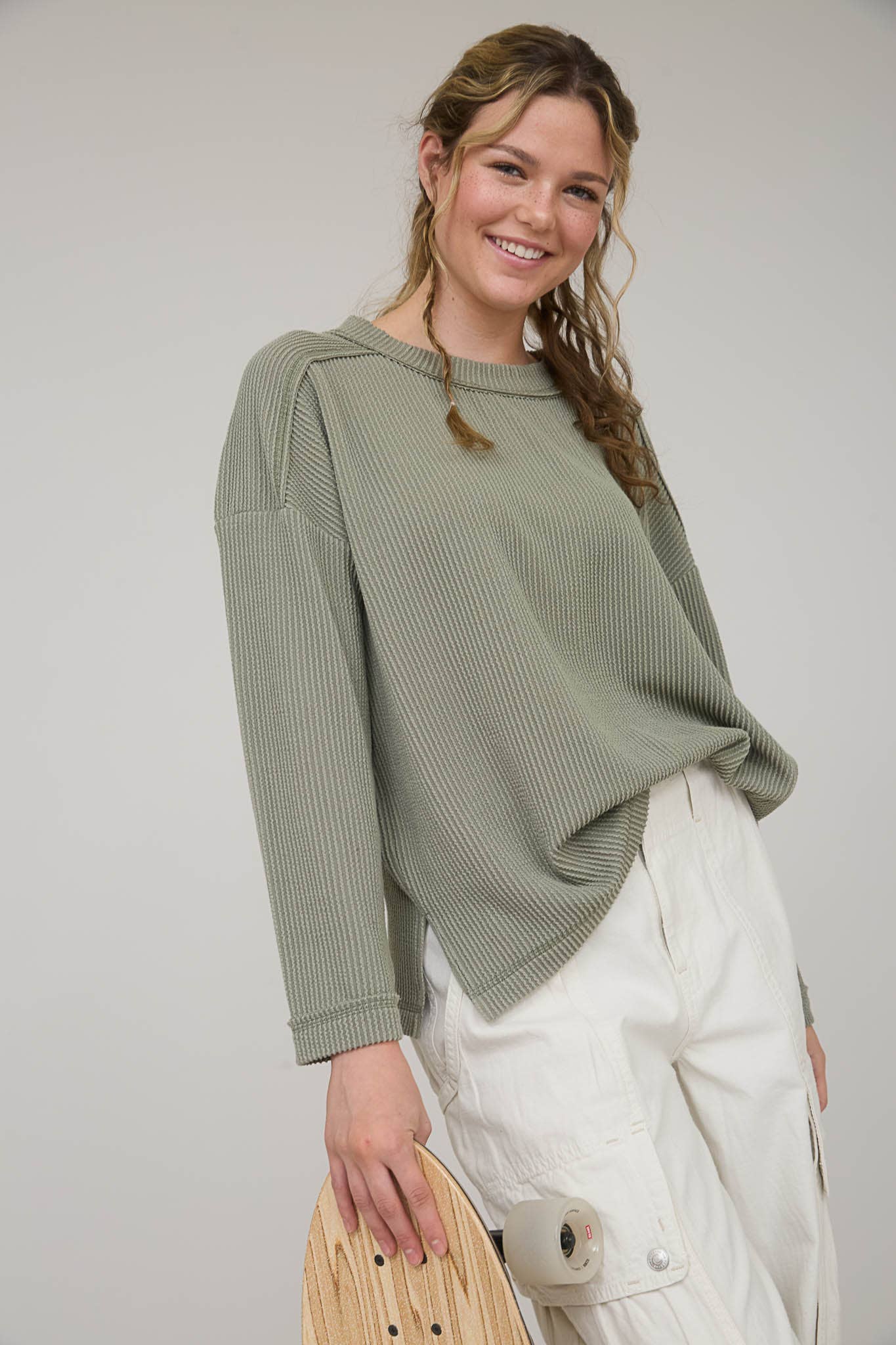 Carly Crew Neck Ribbed Top
