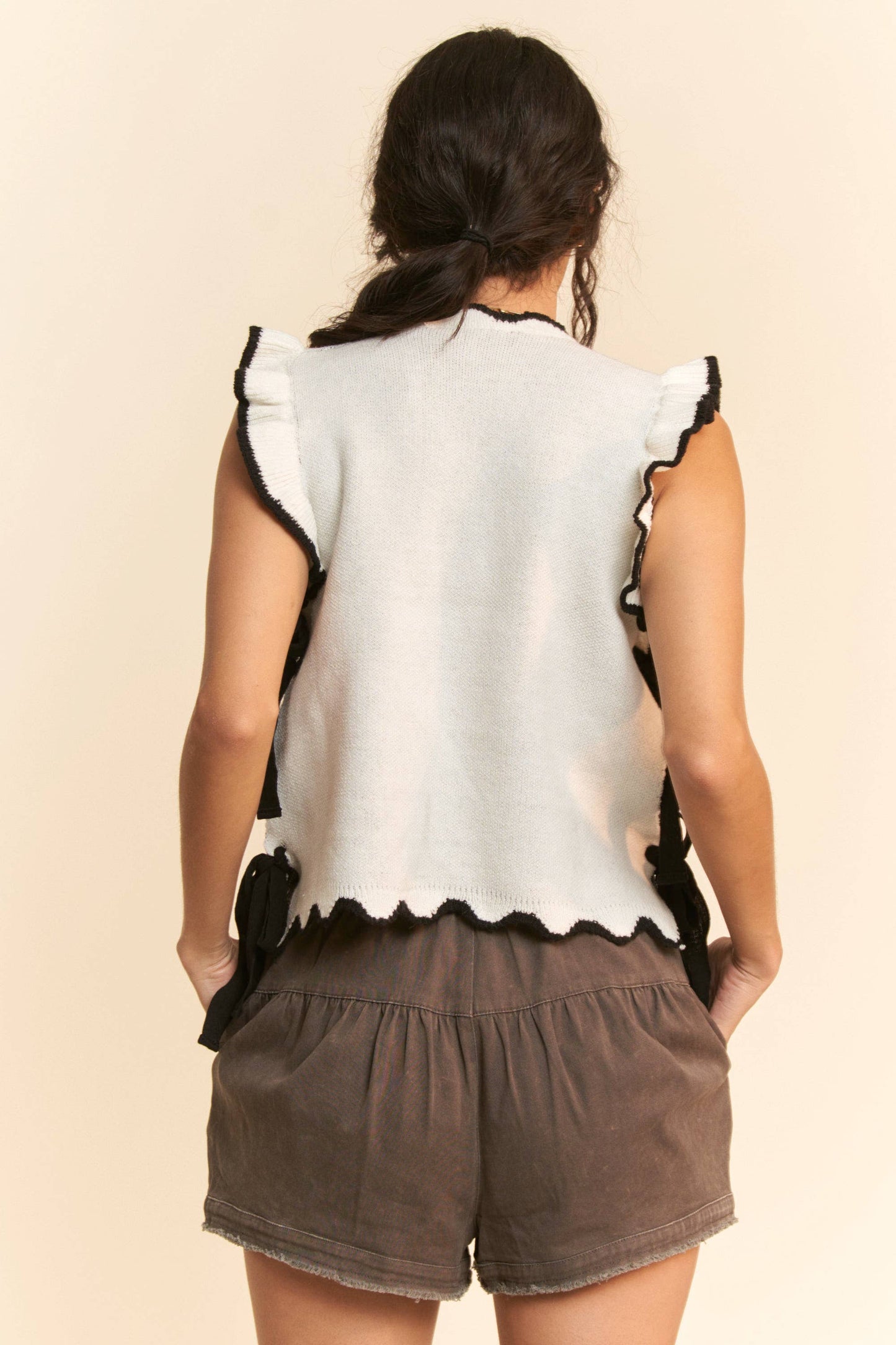 Tami Side Tie and Flower Detail Plus Sweater Vest