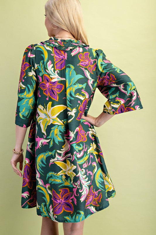 Ella Floral Tassel Neck Tie Dress - Milly's Boutique