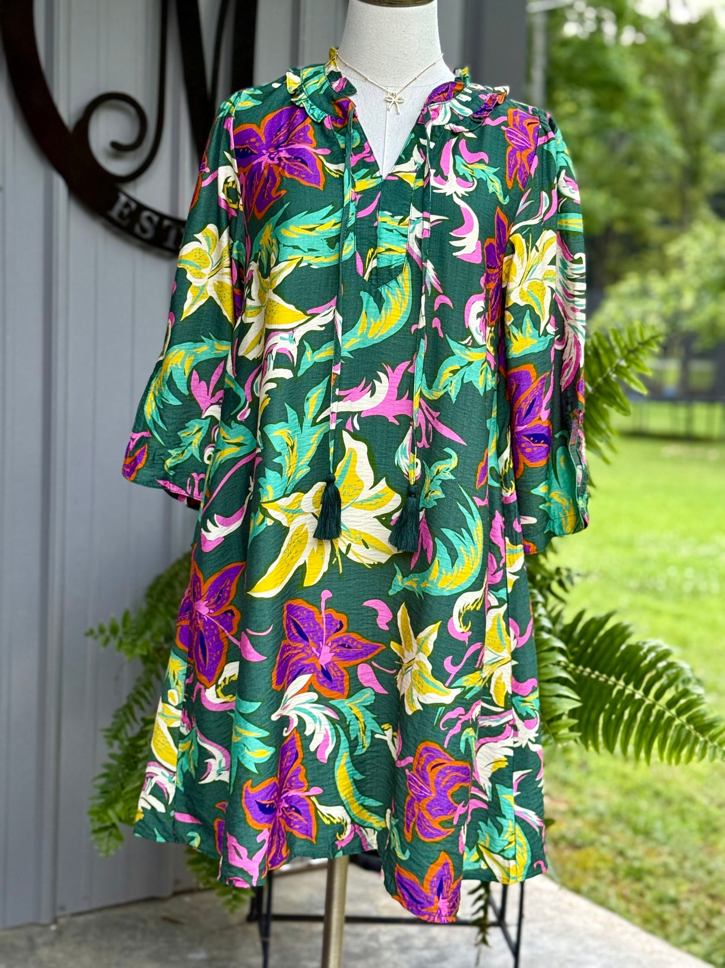 Ella Floral Tassel Neck Tie Dress - Milly's Boutique