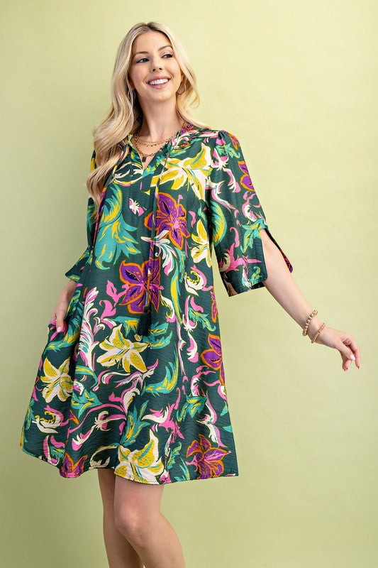 Ella Floral Tassel Neck Tie Dress - Milly's Boutique