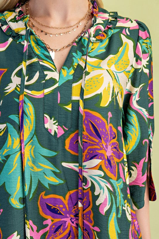 Ella Floral Tassel Neck Tie Dress - Milly's Boutique