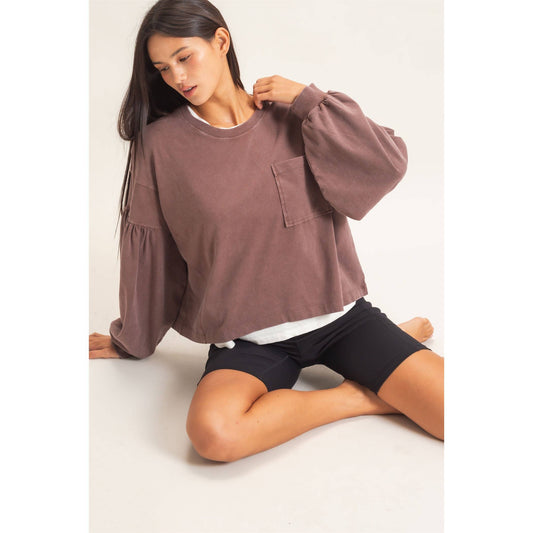 Mineral Wash Puff Sleeve Boxy Top