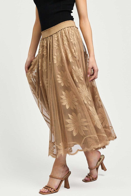 Floral Embroidered Lace Midi Skirt - Milly's Boutique
