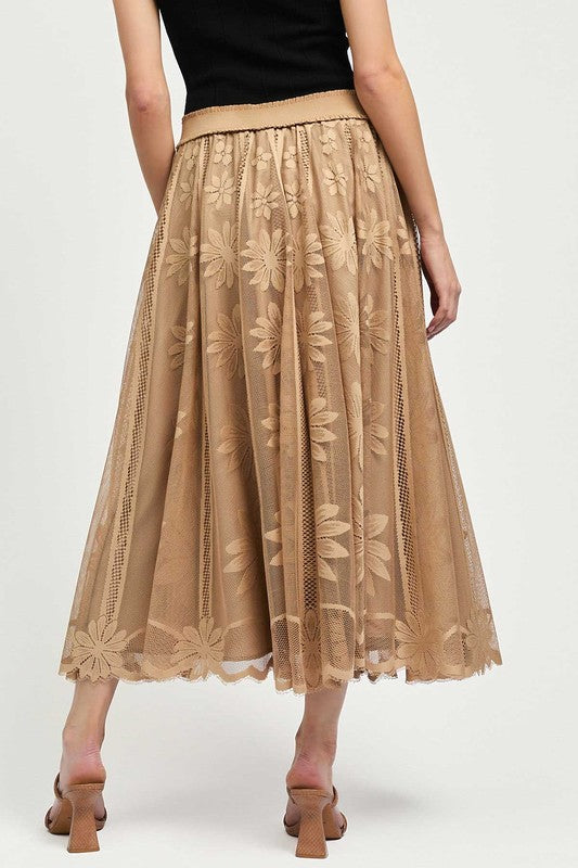 Floral Embroidered Lace Midi Skirt - Milly's Boutique