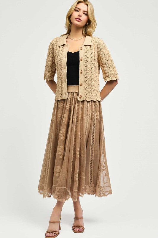 Floral Embroidered Lace Midi Skirt - Milly's Boutique