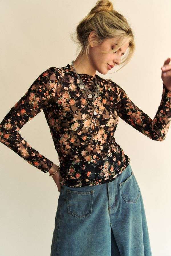 Floral Mesh Layering Top - Milly's Boutique