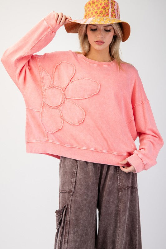 Flower Patch Washed Terry Pullover - Milly's Boutique