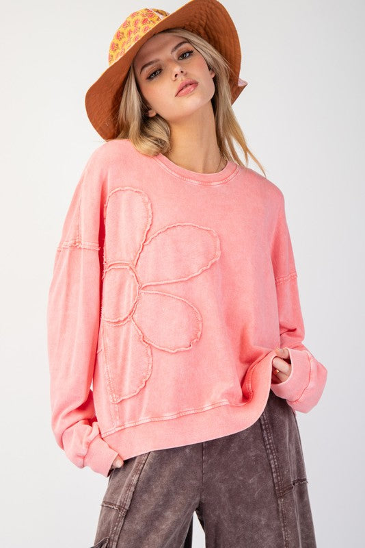 Flower Patch Washed Terry Pullover - Milly's Boutique