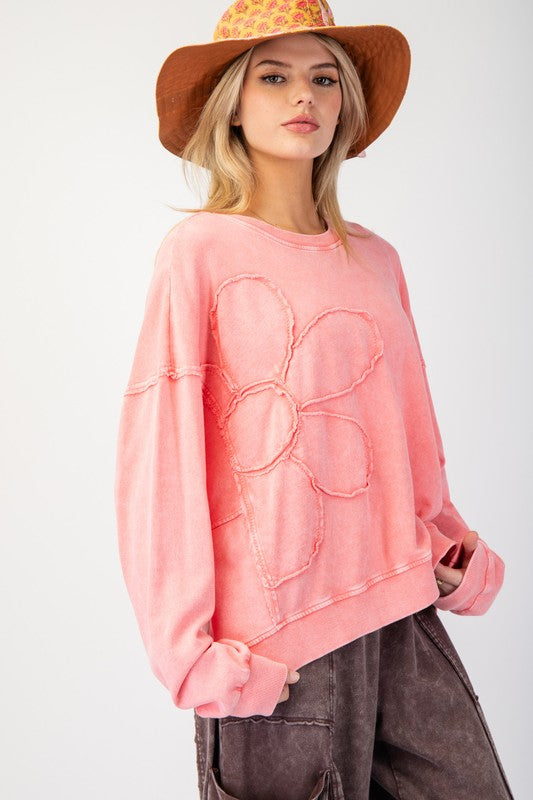 Flower Patch Washed Terry Pullover - Milly's Boutique