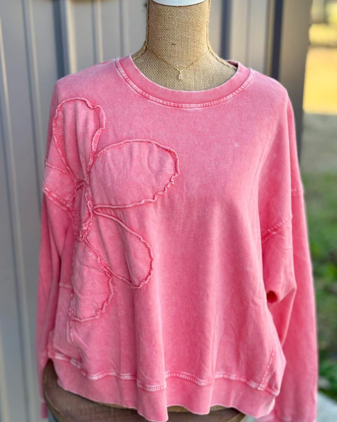 Flower Patch Washed Terry Pullover - Milly's Boutique