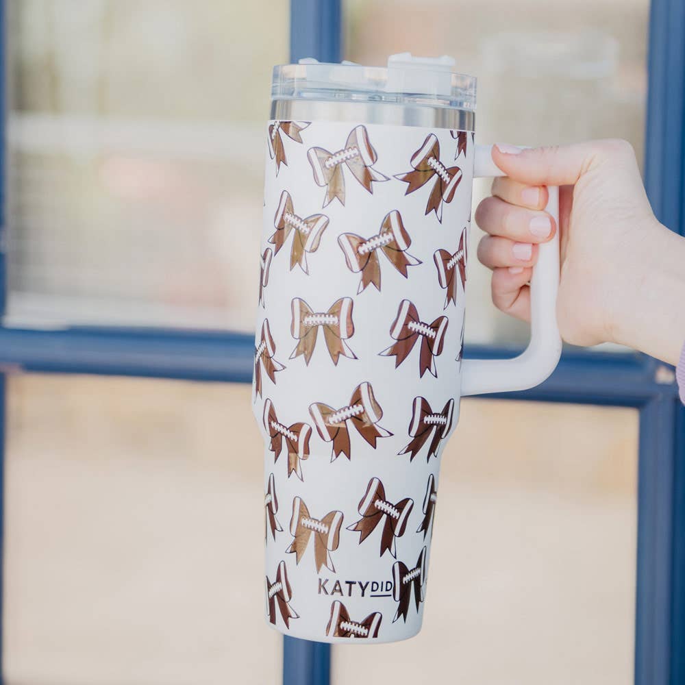 Football Bows All Over Stainless Steel Tumbler - Milly's Boutique