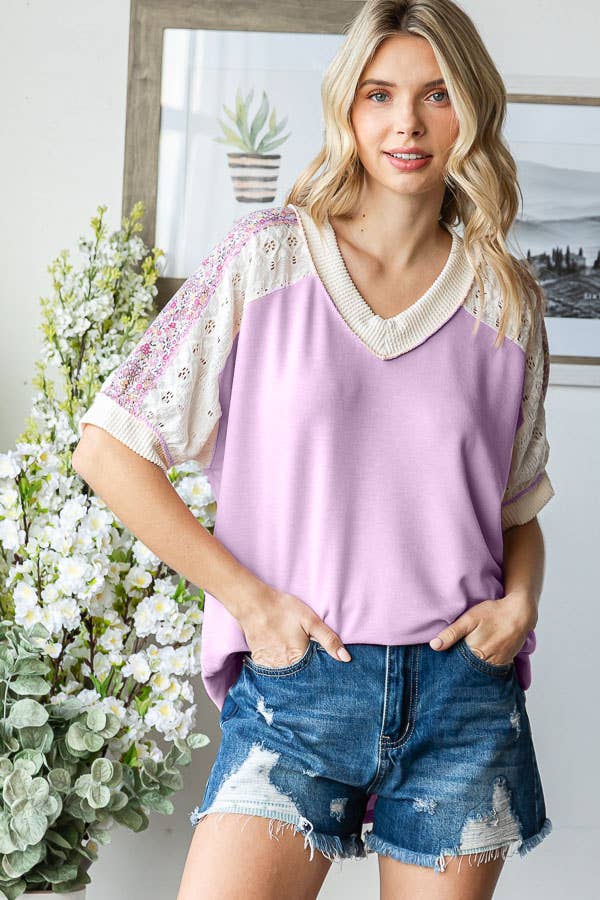 Hope Floral Detail Color Block Plus Top - Milly's Boutique