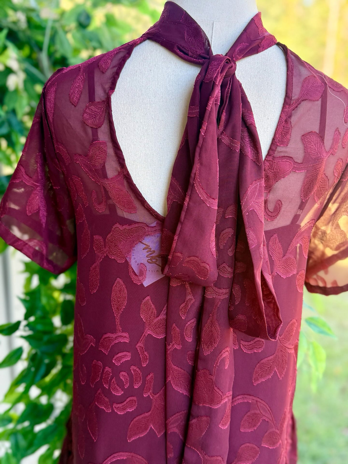 Sydney Floral Jacquard Tie-Neck Mini Dress
