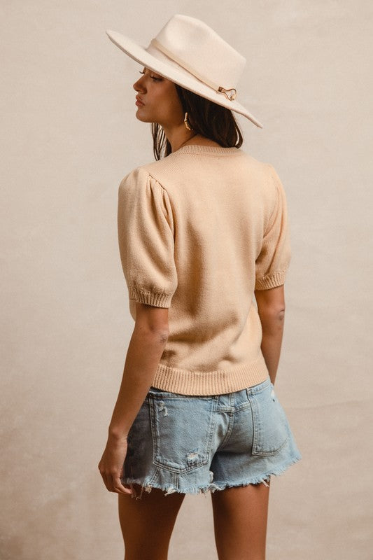 Jane Floral Embroidery Puff Sleeve Sweater - Milly's Boutique