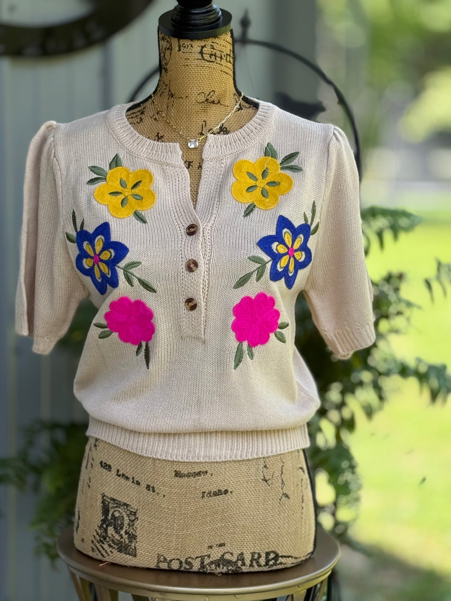 Jane Floral Embroidery Puff Sleeve Sweater - Milly's Boutique