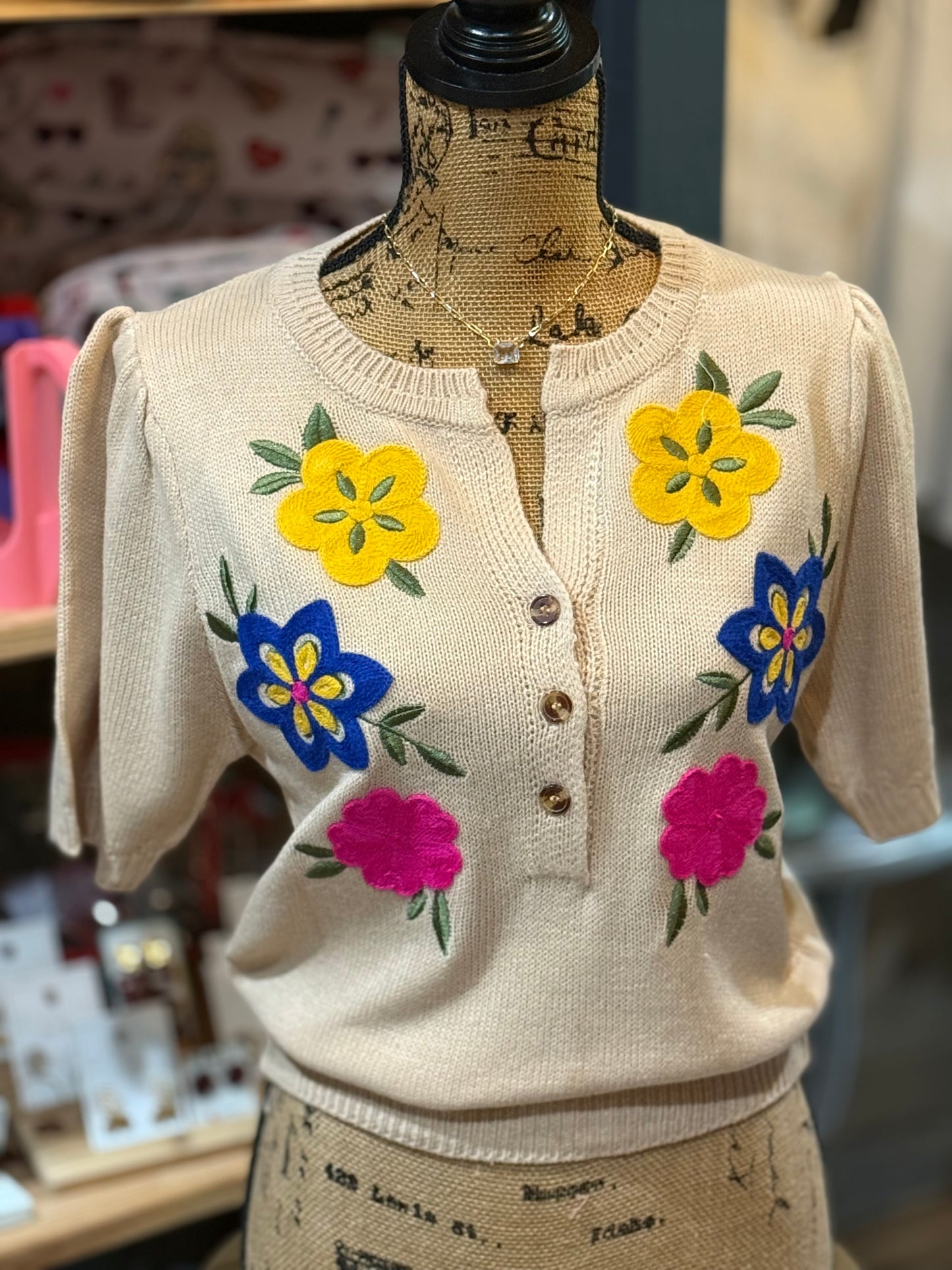Jane Floral Embroidery Puff Sleeve Sweater - Milly's Boutique