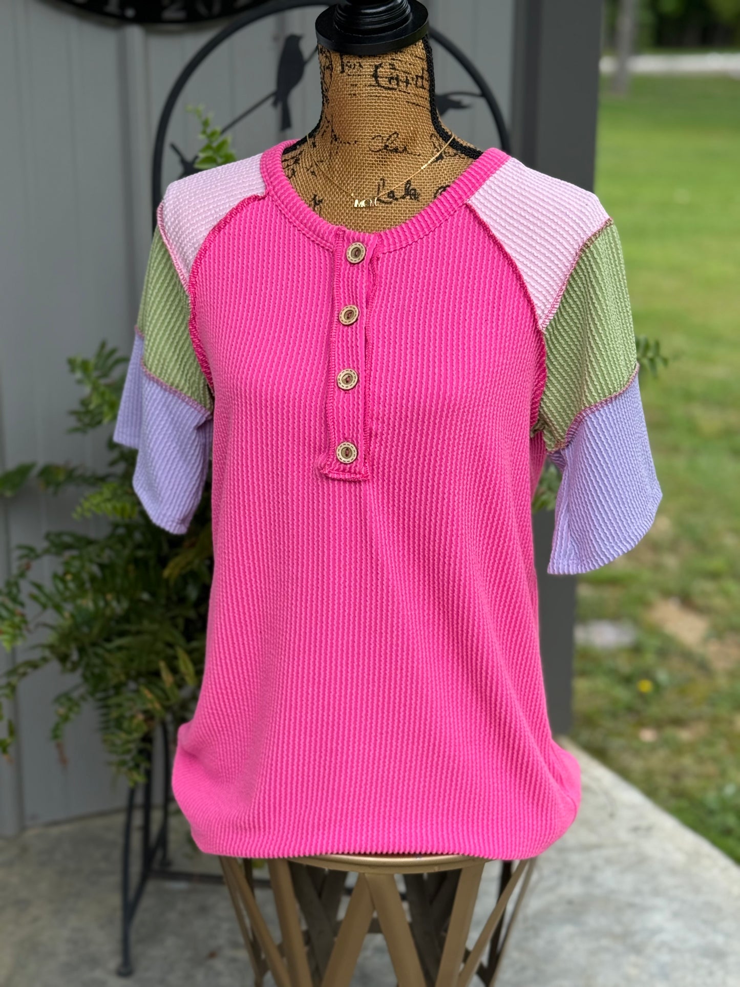 Joanie Ribbed Color Block Plus Henley - Milly's Boutique