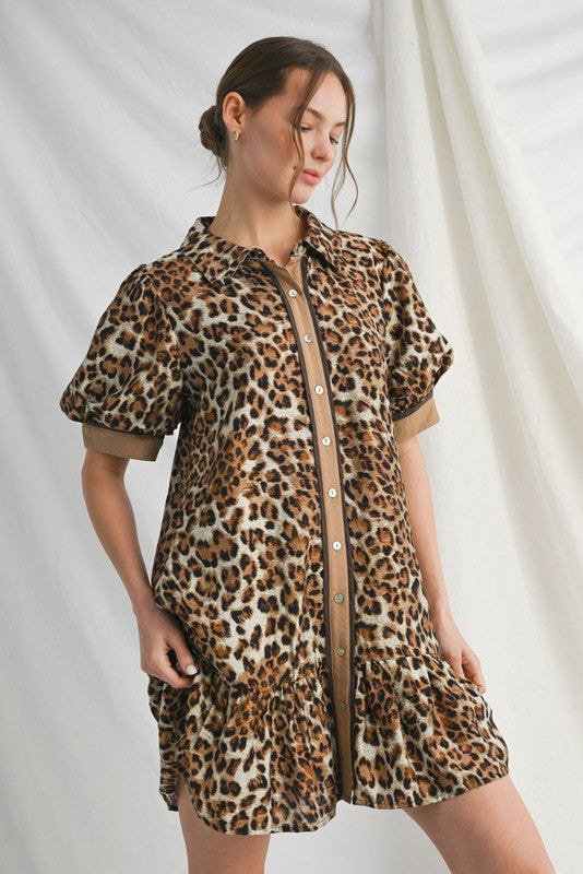 Kathy Button Down Leopard Dress - Milly's Boutique
