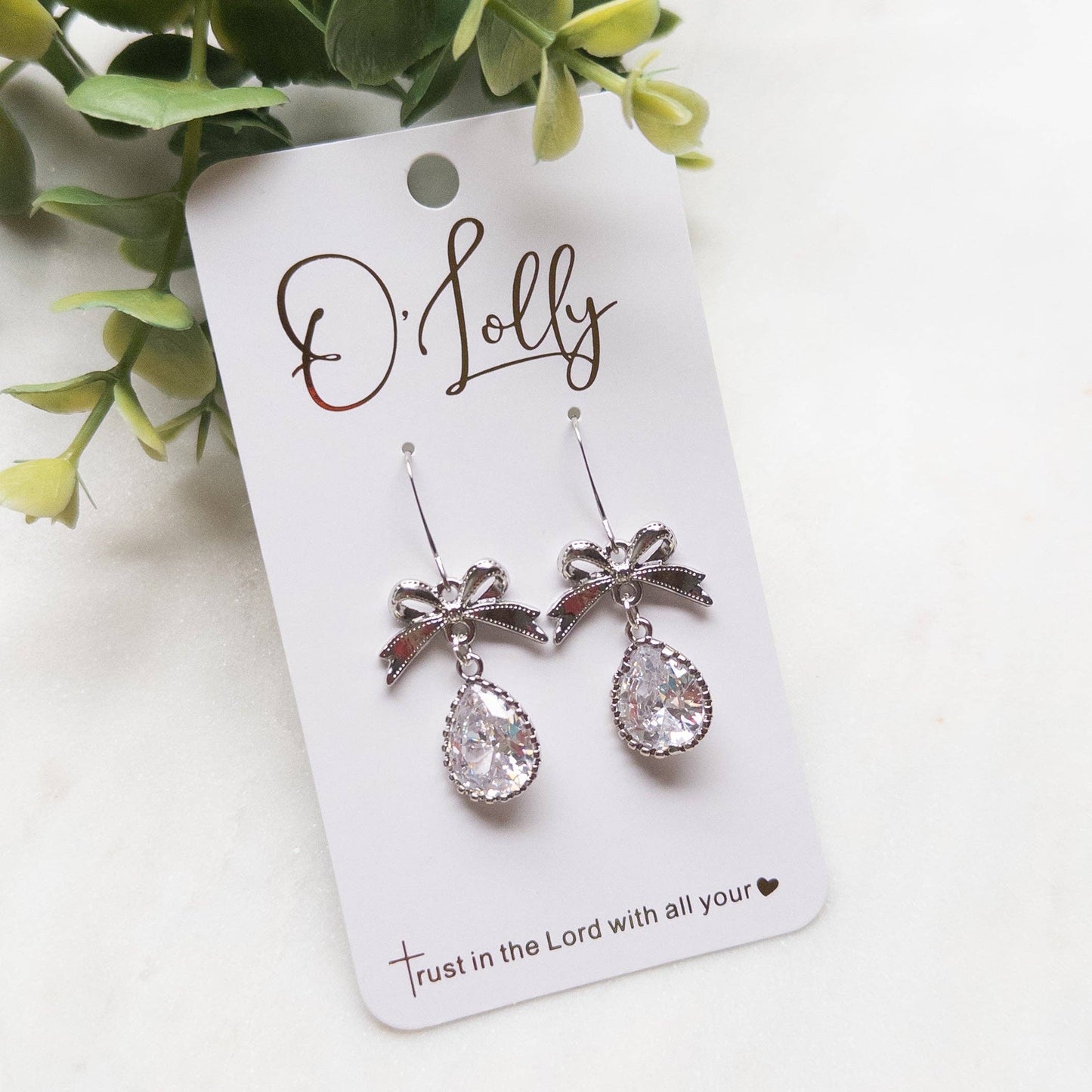 Lace Silver Bow CZ Earrings - Milly's Boutique