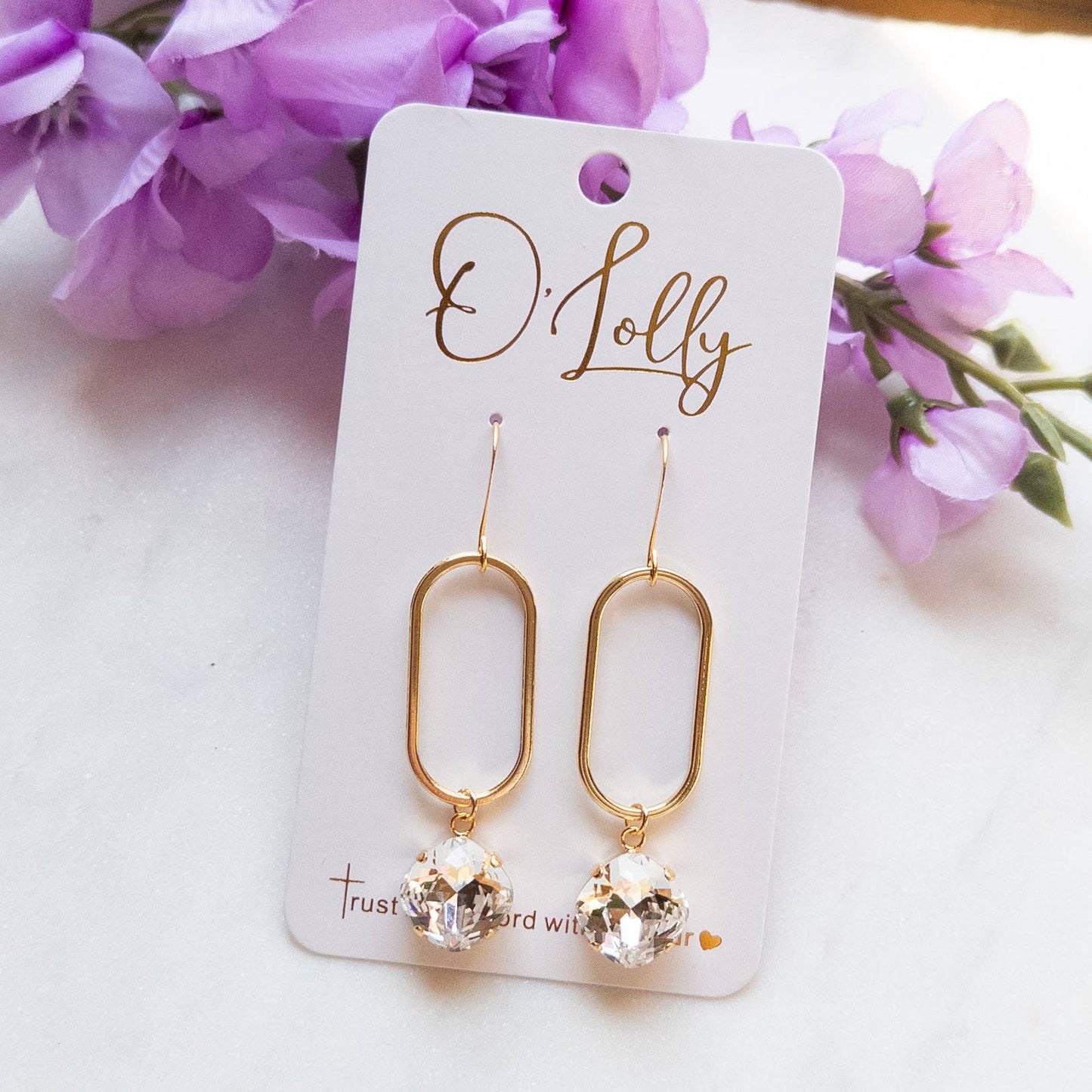 “Leigh” Gold Open Oval w/Clear Stone Dangle Earrings - Milly's Boutique