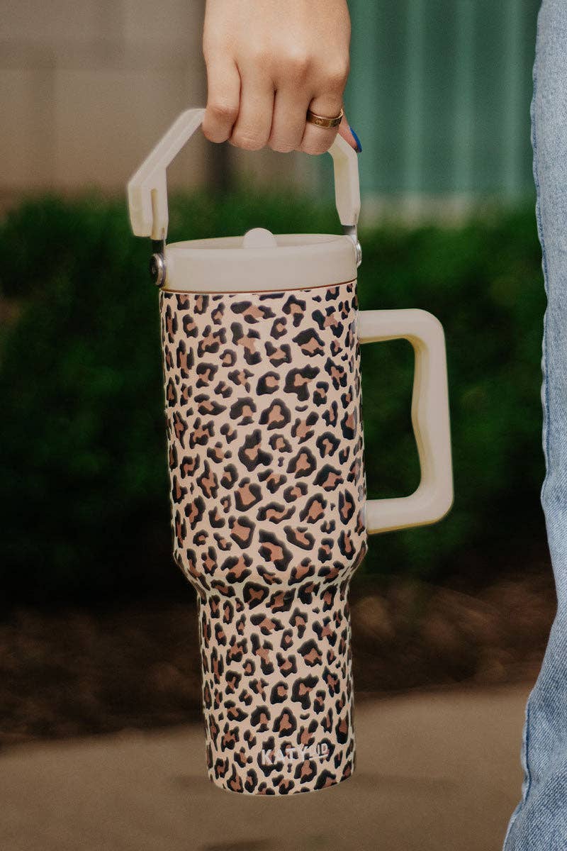 Leopard Metal Tumbler with Lid Handle - Milly's Boutique
