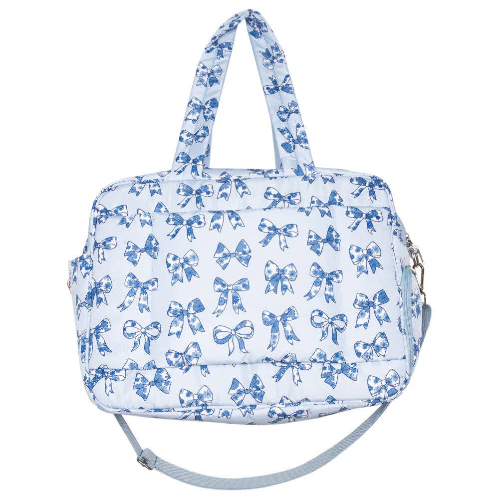 Light Blue Toile Coquette Bows Weekender - Milly's Boutique