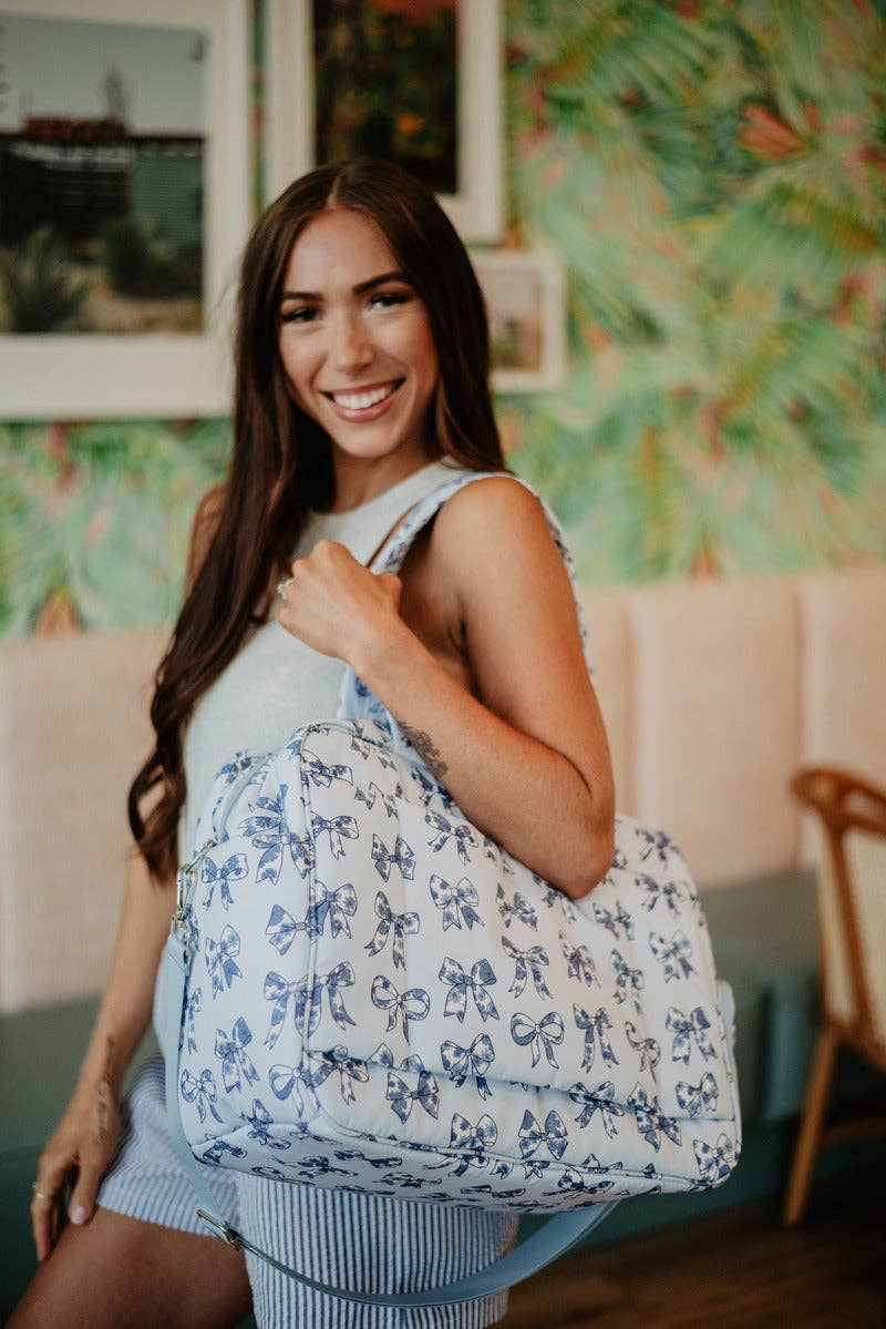 Light Blue Toile Coquette Bows Weekender - Milly's Boutique