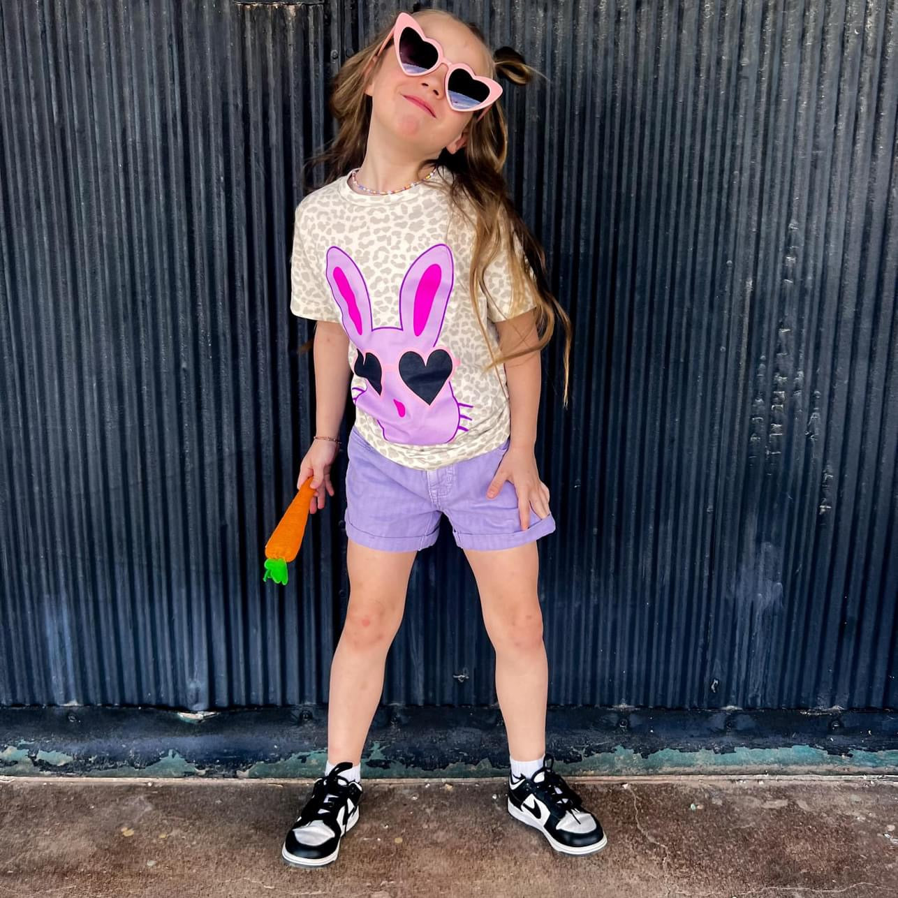 Lilac Bunny on Animal Print Youth Tee - Milly's Boutique