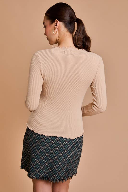 Long Sleeve Lettuce Hem Mock Neck Top - Milly's Boutique