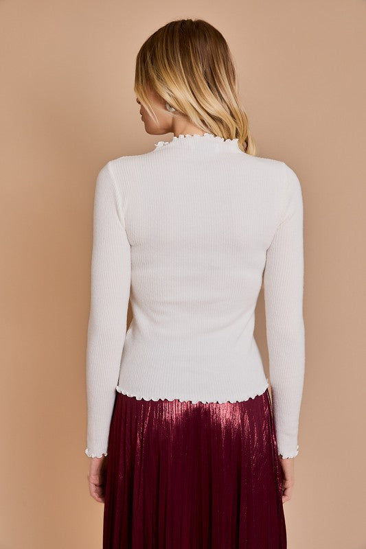 Long Sleeve Lettuce Hem Mock Neck Top - Milly's Boutique