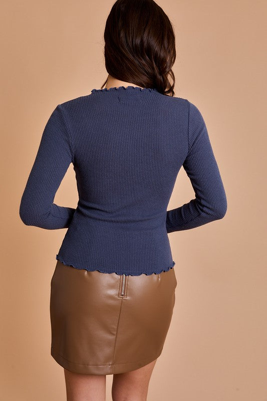 Long Sleeve Lettuce Hem Mock Neck Top - Milly's Boutique