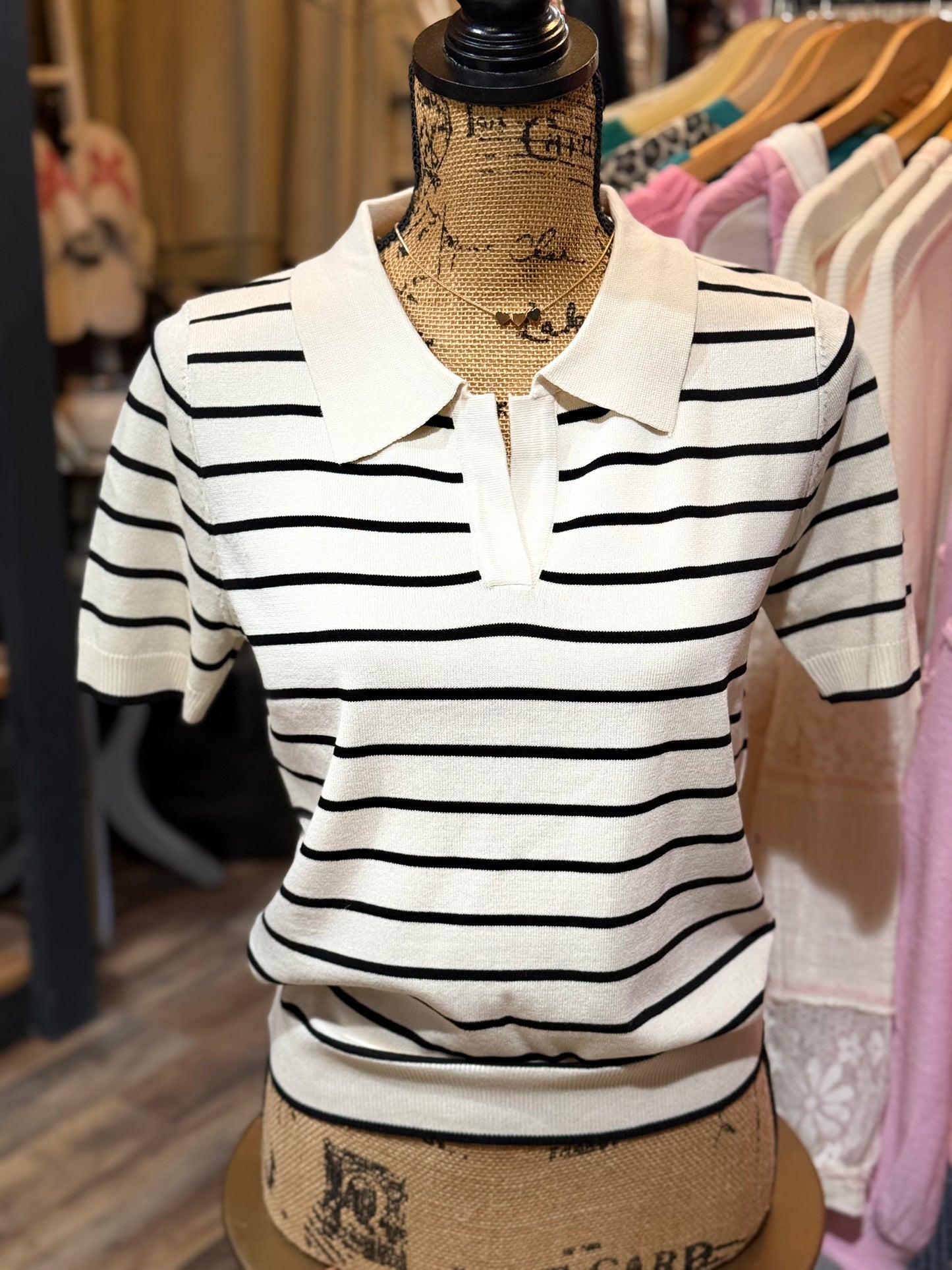 Nelly Striped V Neck Top - Milly's Boutique