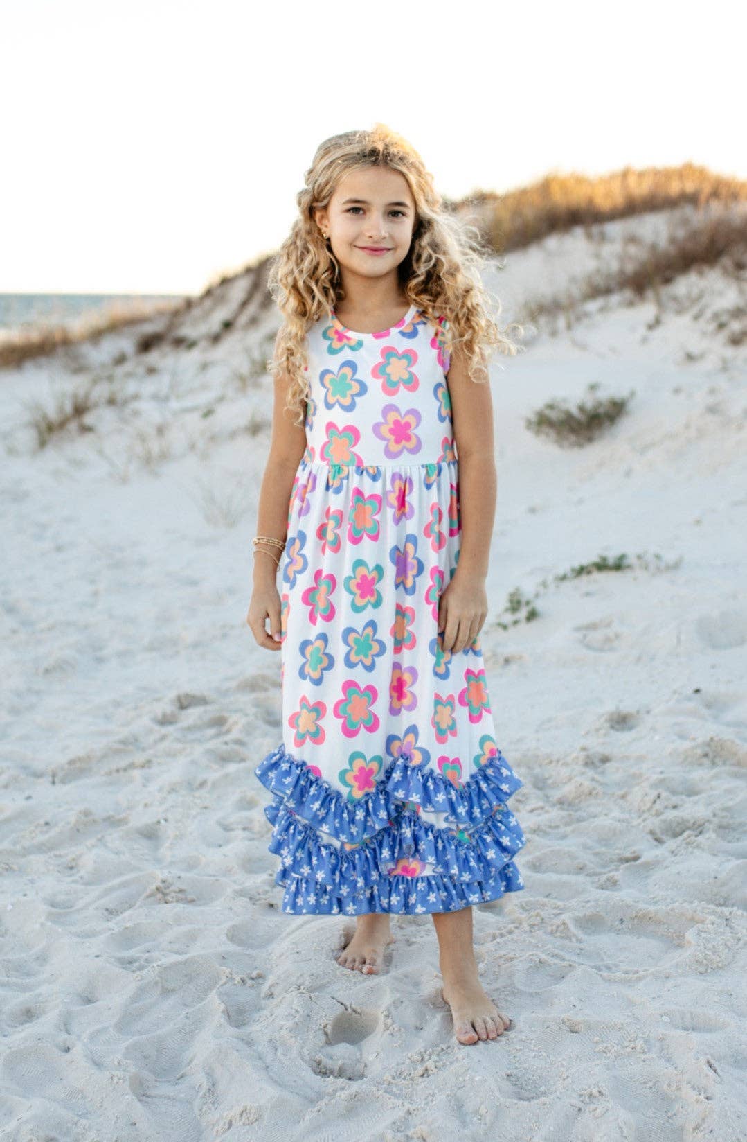 Olivia Tiered Periwinkle Flower Ruffles Dress - Milly's Boutique