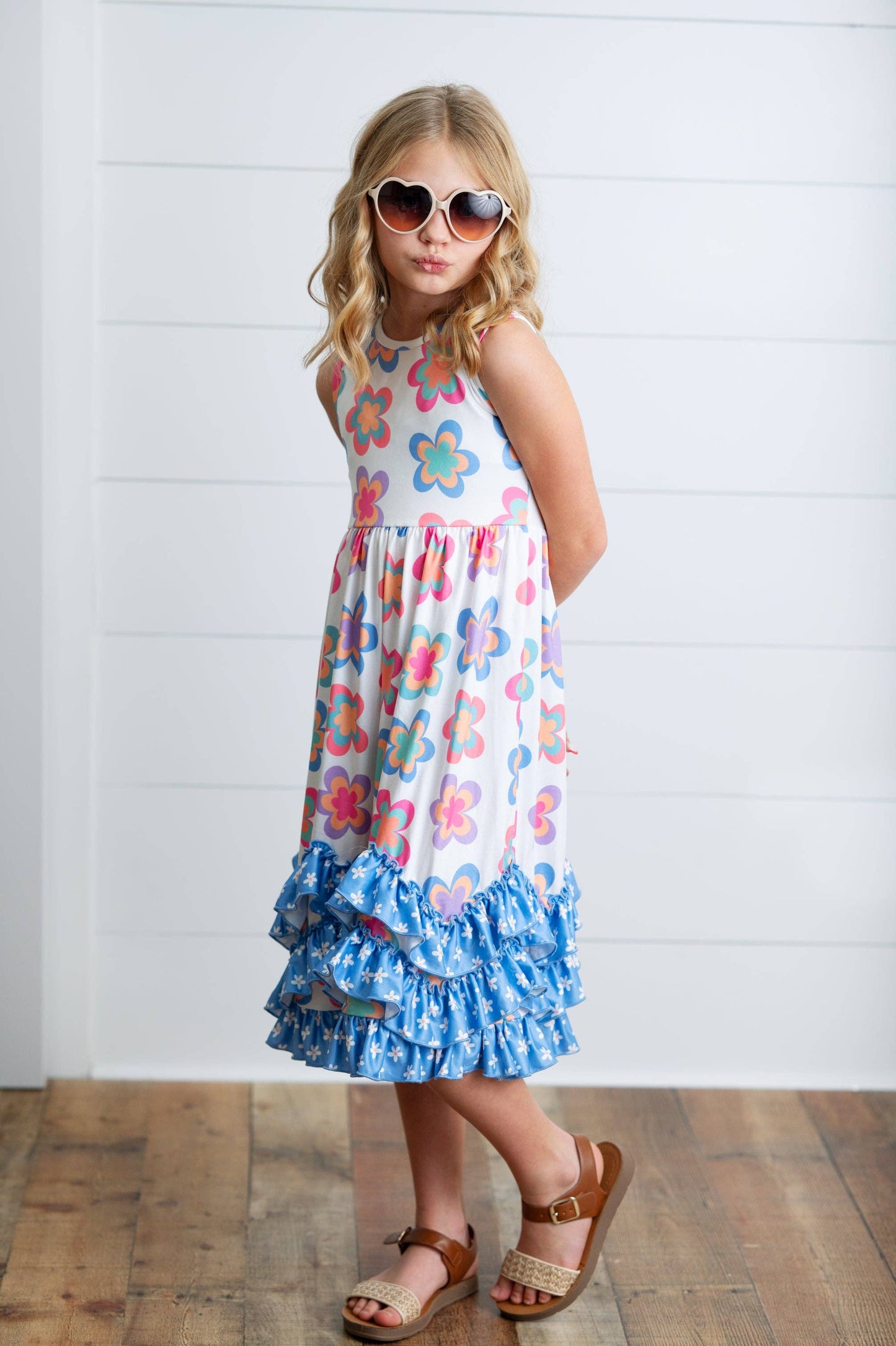 Olivia Tiered Periwinkle Flower Ruffles Dress - Milly's Boutique