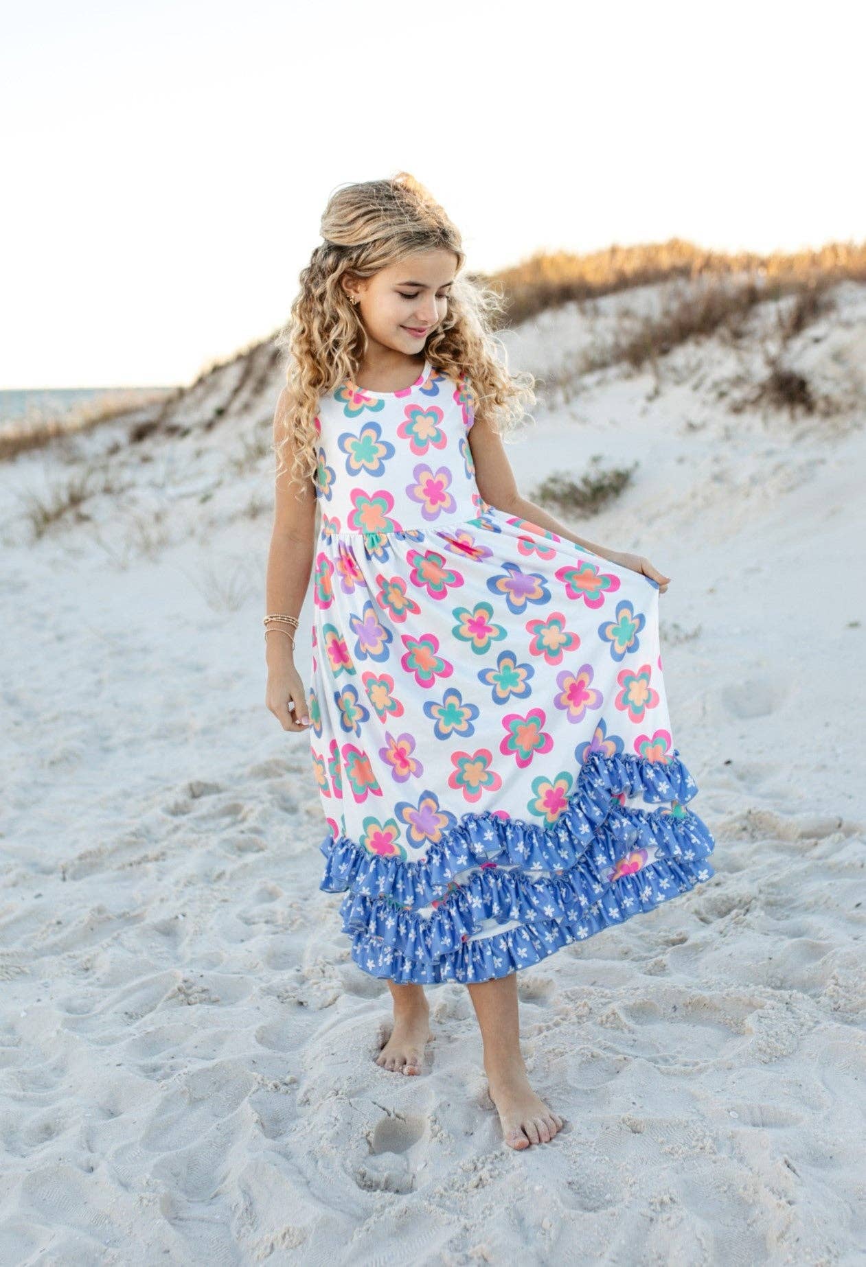 Olivia Tiered Periwinkle Flower Ruffles Dress - Milly's Boutique