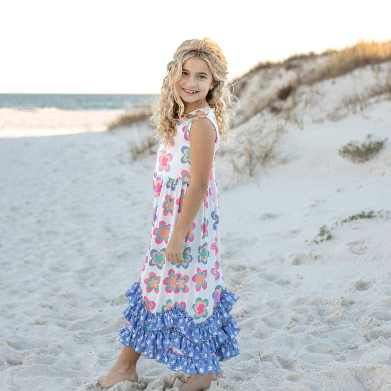 Olivia Tiered Periwinkle Flower Ruffles Dress - Milly's Boutique