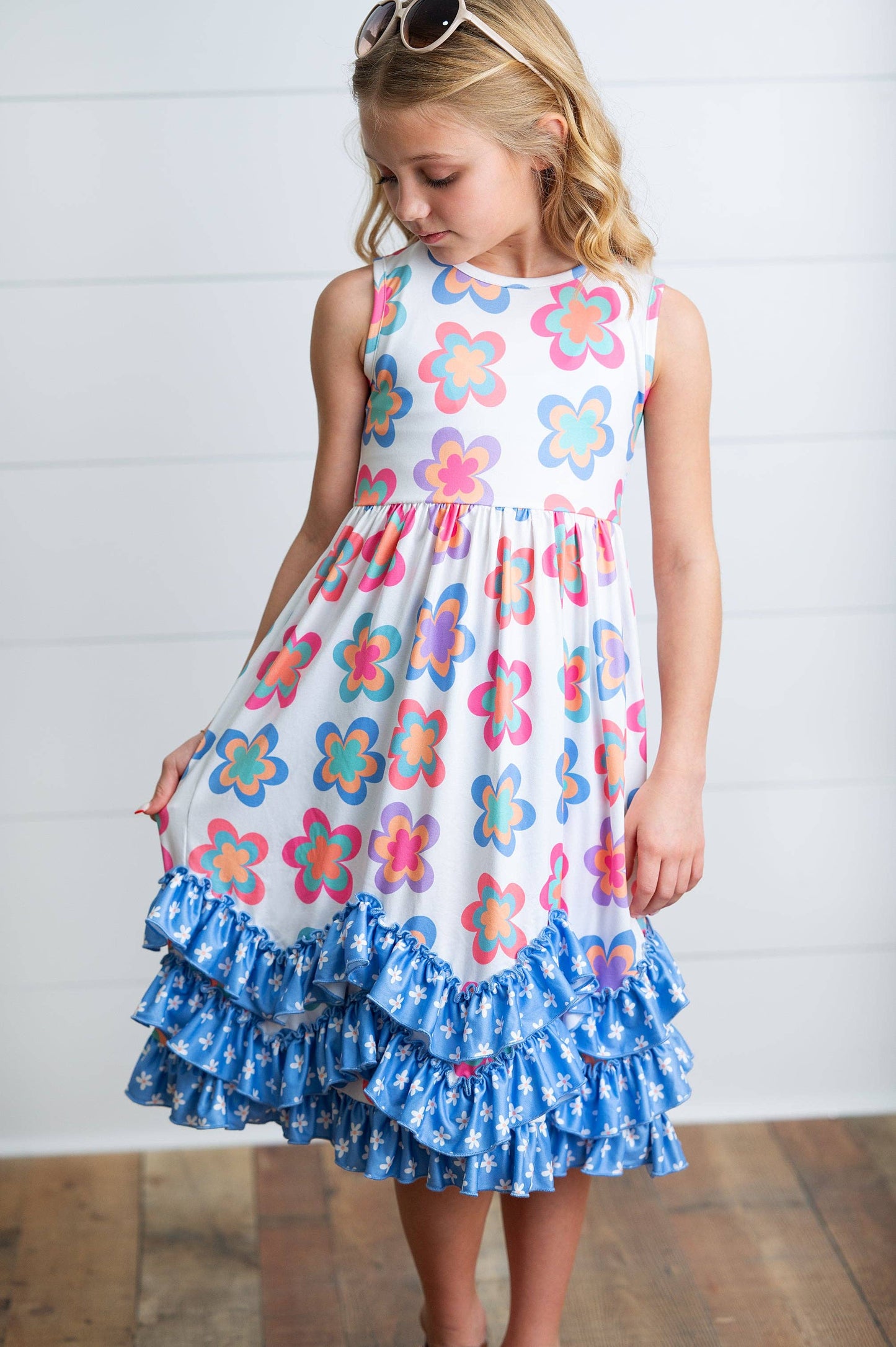 Olivia Tiered Periwinkle Flower Ruffles Dress - Milly's Boutique