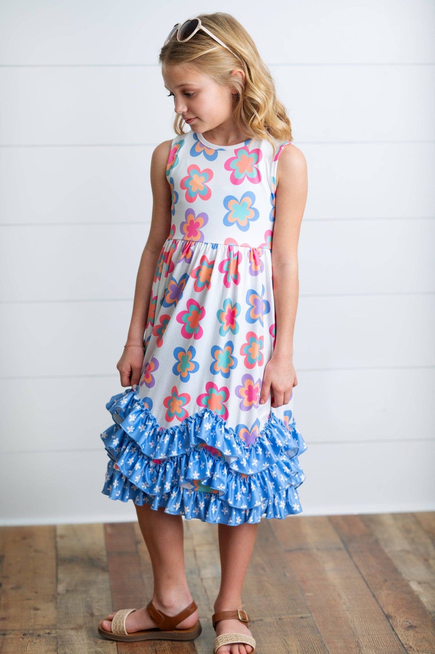 Olivia Tiered Periwinkle Flower Ruffles Dress - Milly's Boutique