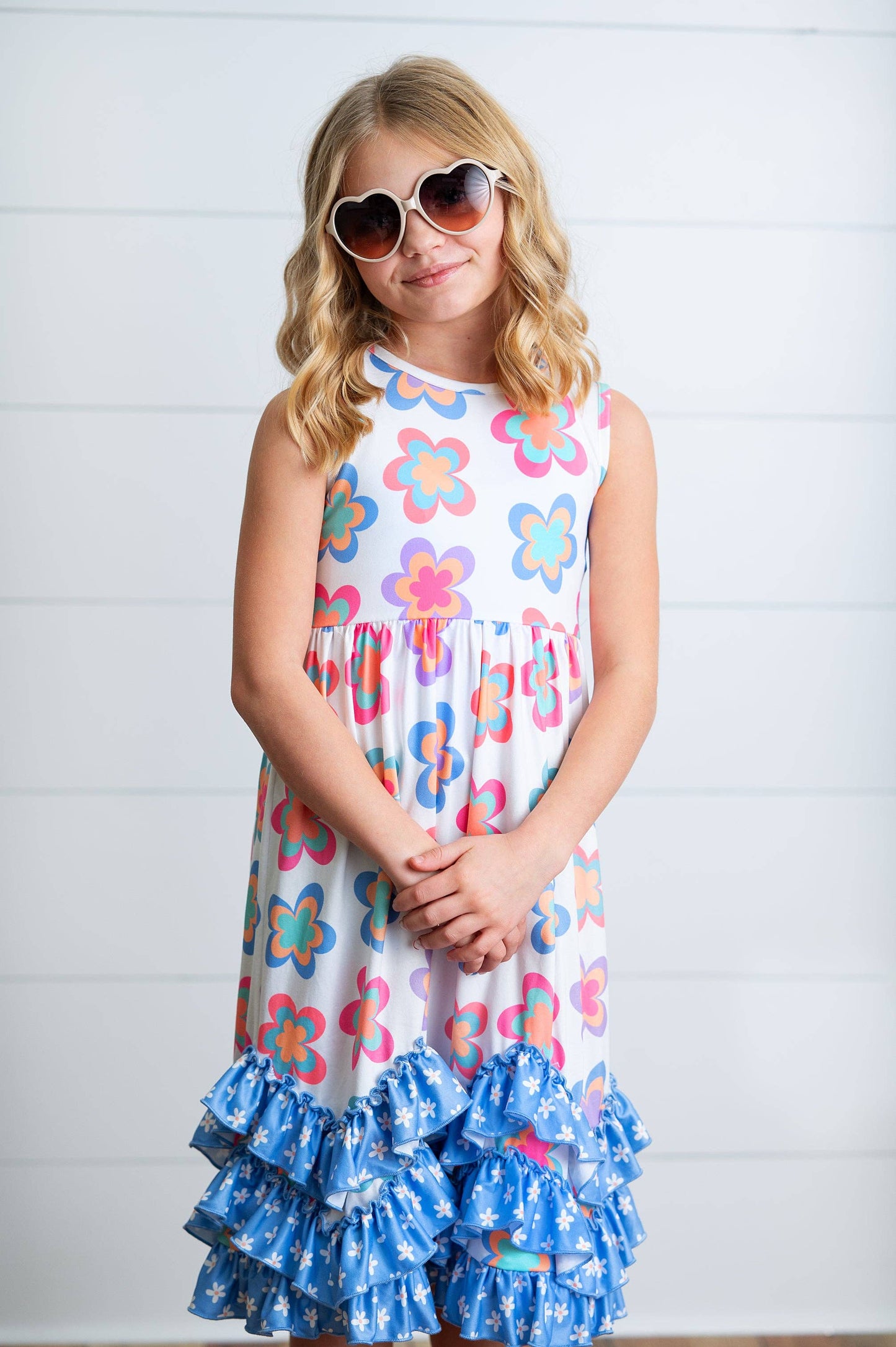 Olivia Tiered Periwinkle Flower Ruffles Dress - Milly's Boutique