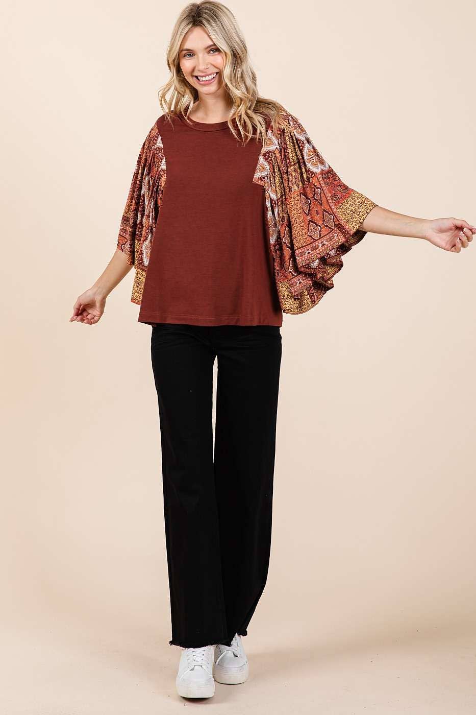 Paisley Patchwork Flutter Sleeve Top - Milly's Boutique