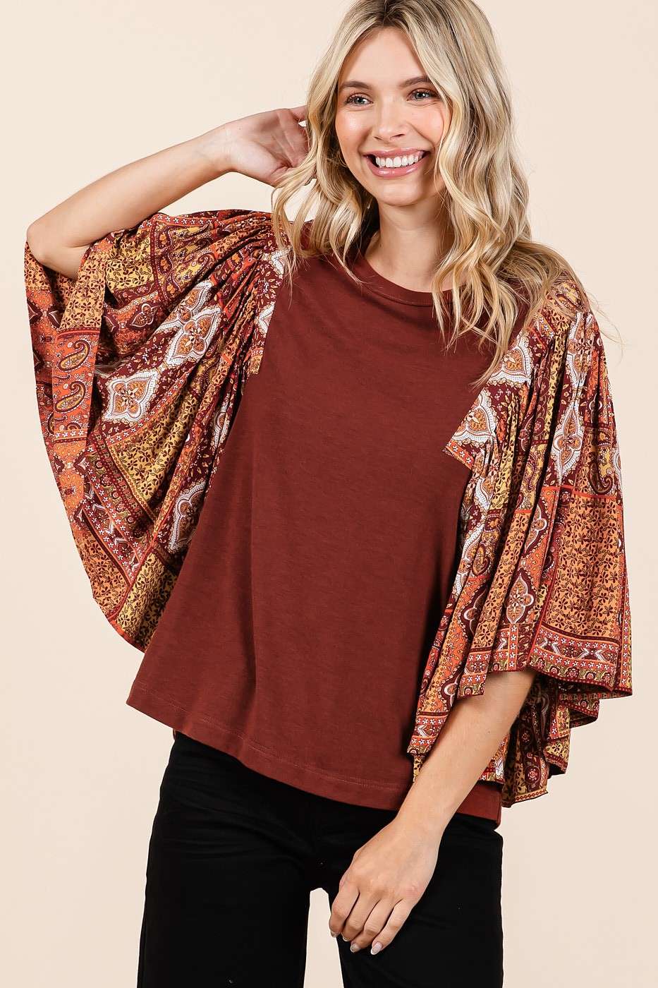 Paisley Patchwork Flutter Sleeve Top - Milly's Boutique