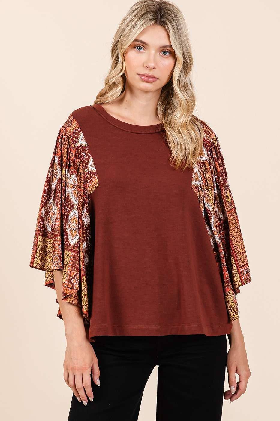 Paisley Patchwork Flutter Sleeve Top - Milly's Boutique