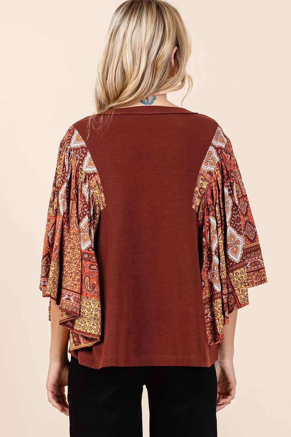 Paisley Patchwork Flutter Sleeve Top - Milly's Boutique